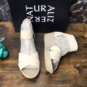 Naturalizer Riviera Ankle Strap Wedge Sand Porcelain Suede 8M